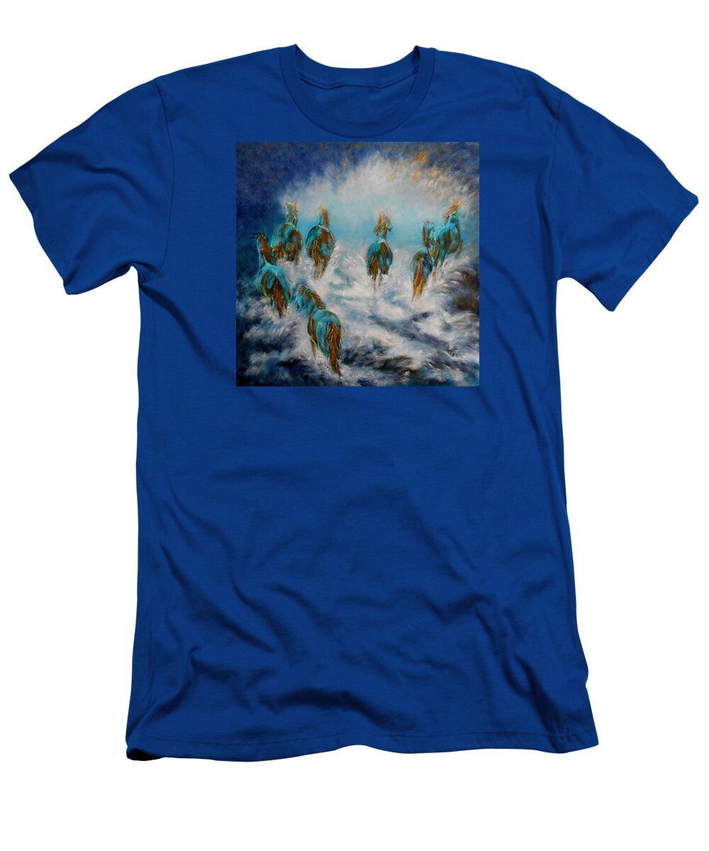 Horses T-Shirt featuring the painting Stampede to Heaven by Maris Sherwood