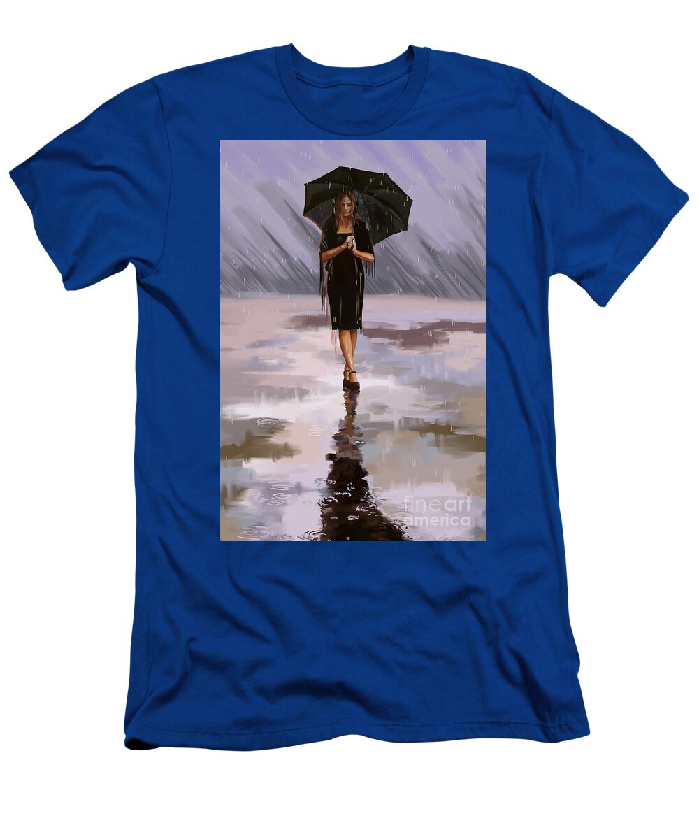 Waiting In The Rain T-Shirt featuring the painting Standing-in-the-Rain by Tim Gilliland