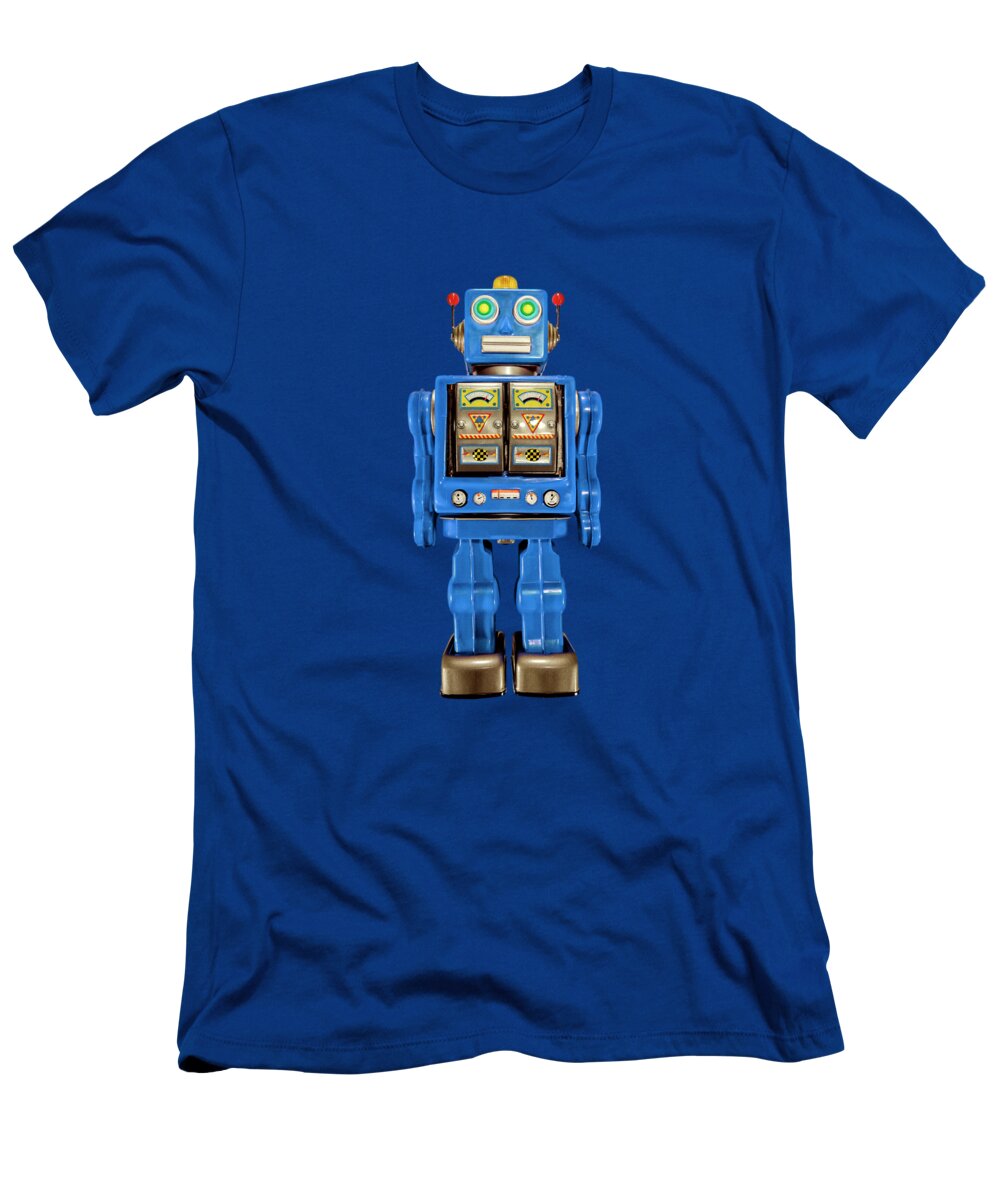 Art T-Shirt featuring the photograph Star Strider Robot Blue on Black by YoPedro