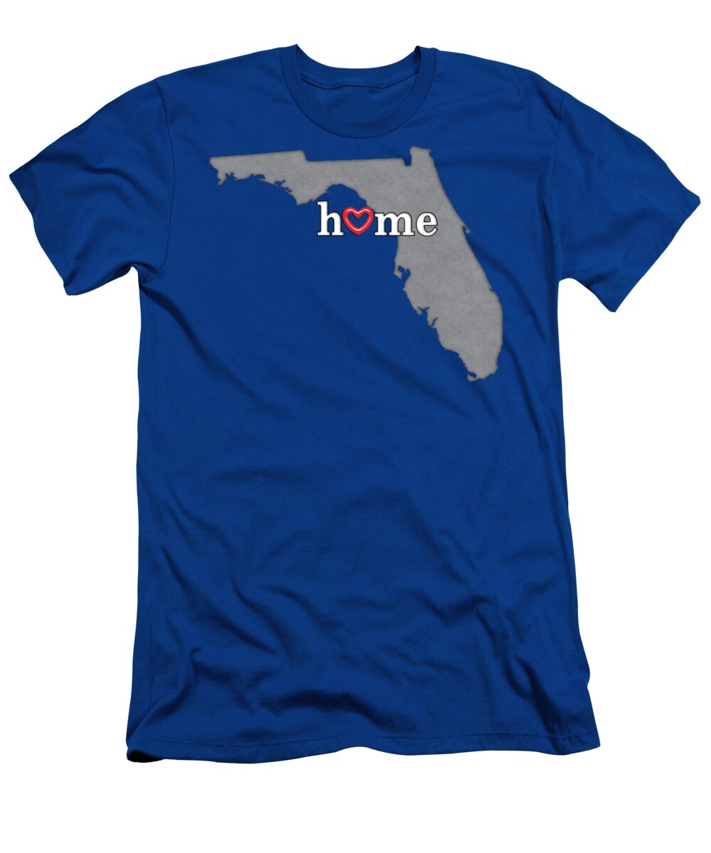 Florida T-Shirt featuring the painting State Map Outline FLORIDA with Heart in Home by Elaine Plesser