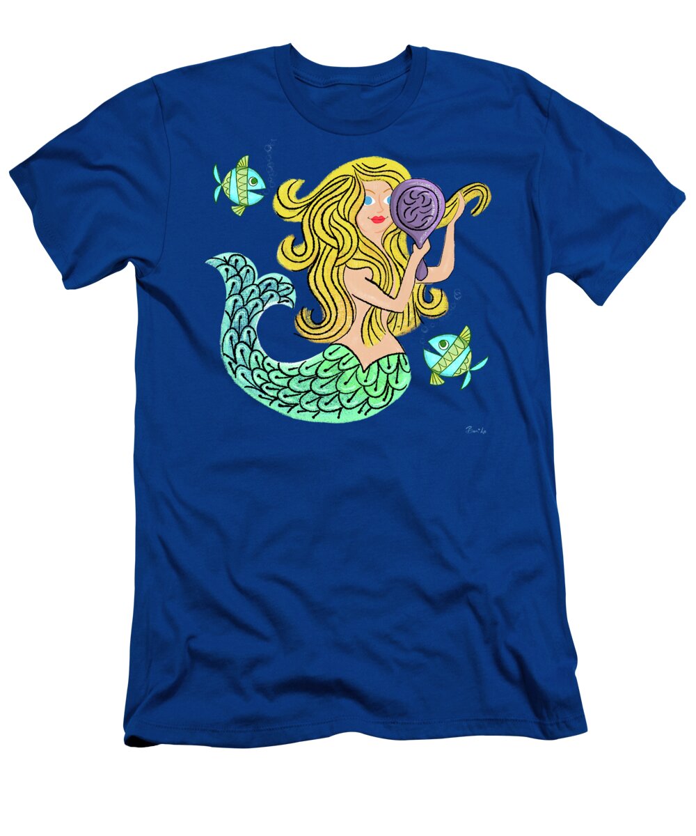 Mermaid T-Shirt featuring the painting Storybook Golden Mermaid by Little Bunny Sunshine