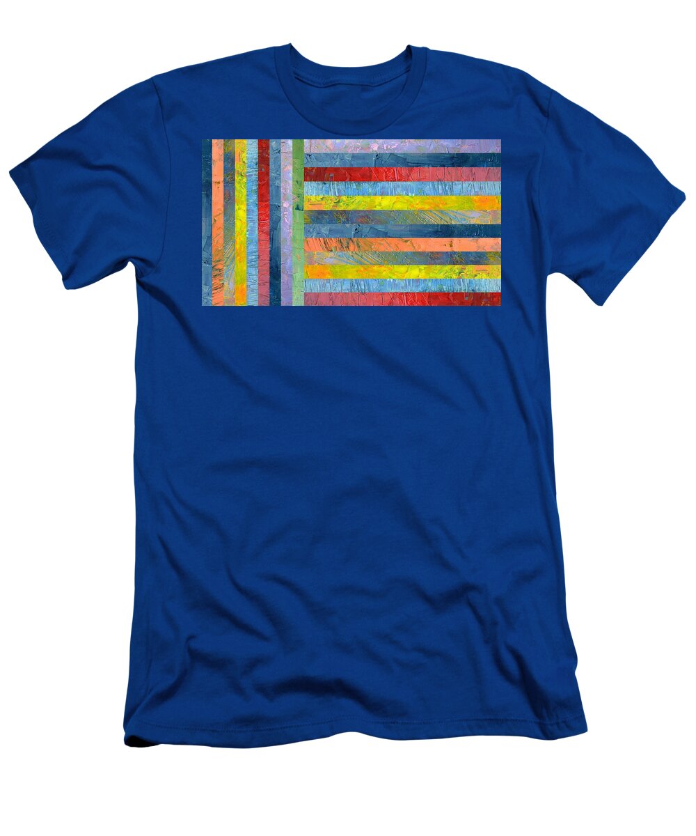 Textural T-Shirt featuring the painting Stripes with Blue and Red by Michelle Calkins