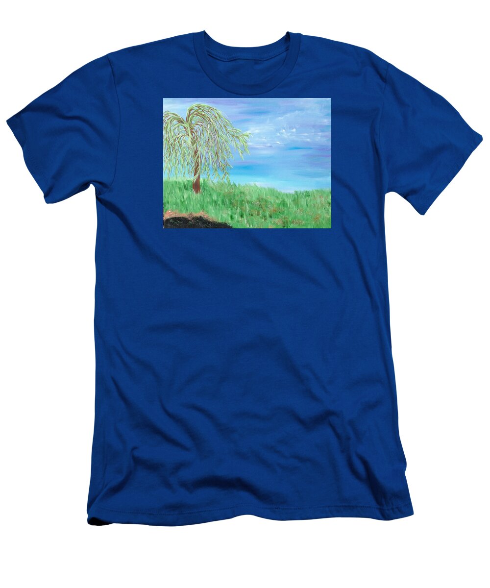 Willow T-Shirt featuring the painting Summer Willow by Angie Butler