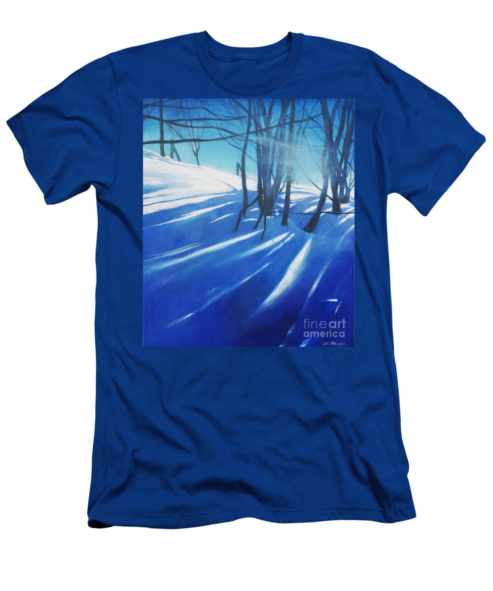 Lin Petershagen T-Shirt featuring the painting Sunny Traintrip to Hamar by Lin Petershagen