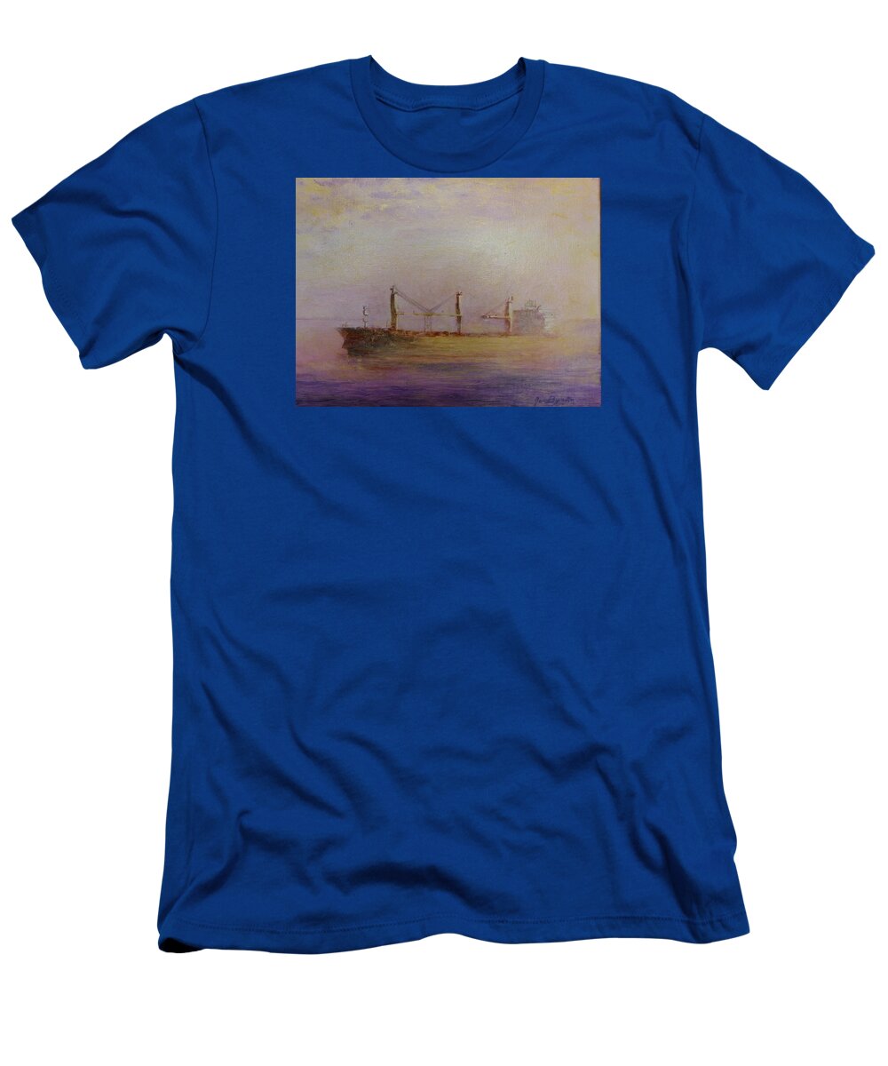 Ship T-Shirt featuring the painting Sunrise Gold by Jan Byington