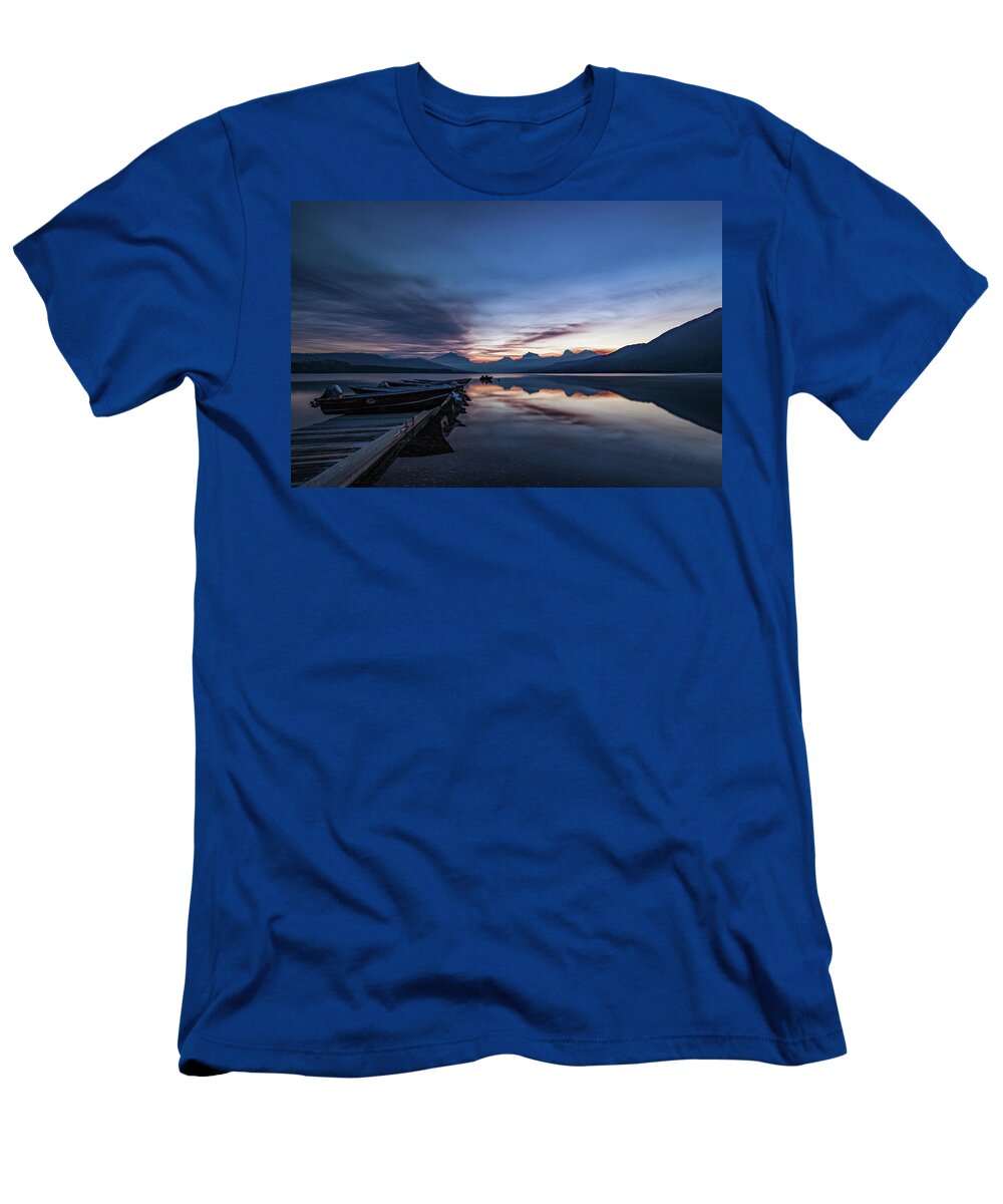 Glacier National Park T-Shirt featuring the photograph Sunrise On McDonald Lake by Lon Dittrick