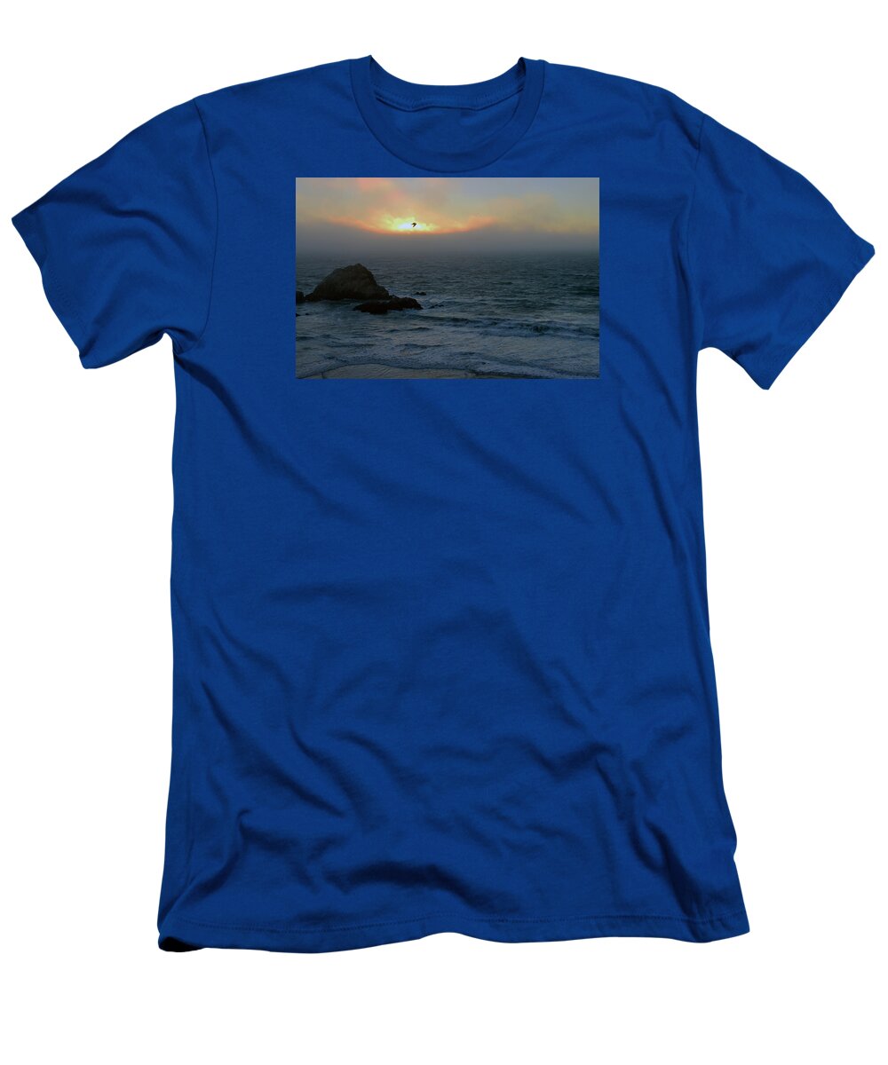 Bird T-Shirt featuring the photograph Sunset with the bird by Dragan Kudjerski