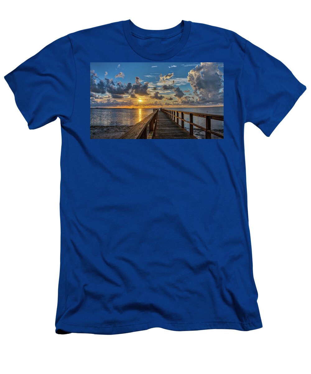 Crystal Beach T-Shirt featuring the photograph Sunset from the pier by Jane Luxton