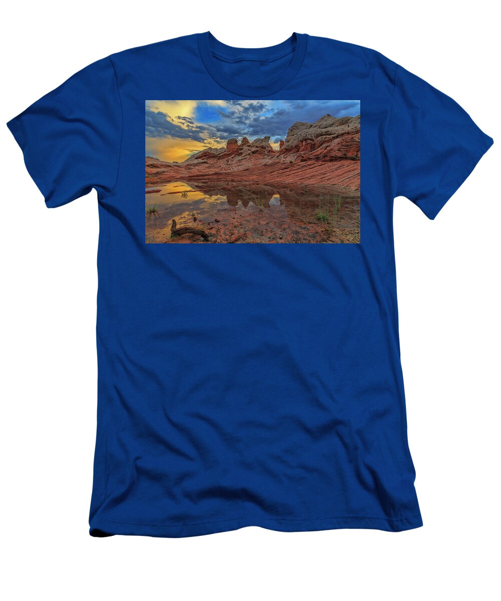 White Pocket T-Shirt featuring the photograph Sunset Reflections by Ralf Rohner