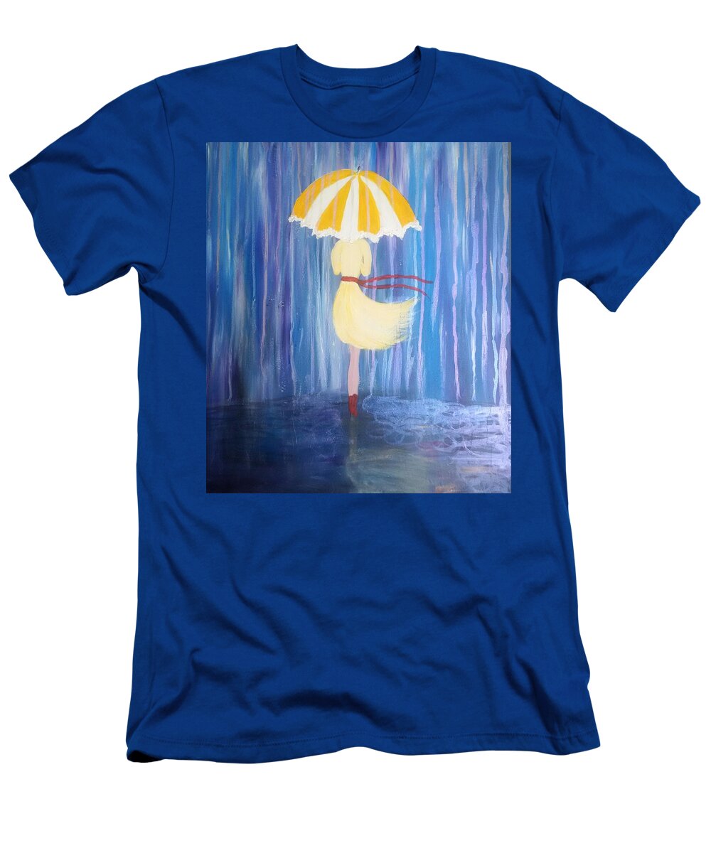 Yellow Umbrella T-Shirt featuring the painting Sunshine in the Rain by Lynne McQueen