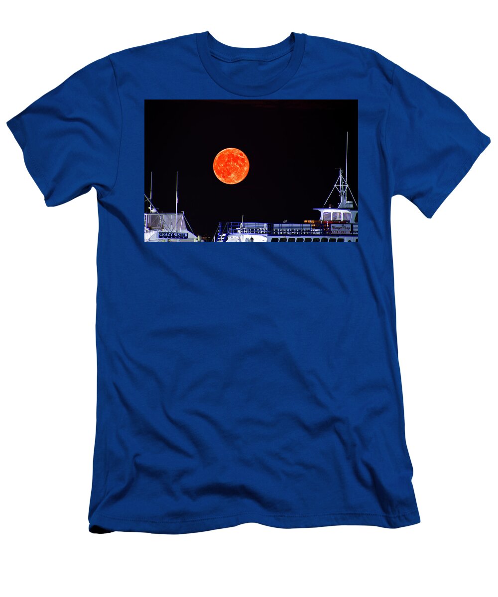Moon T-Shirt featuring the photograph Super Moon over Crazy Sister Marina by Bill Barber