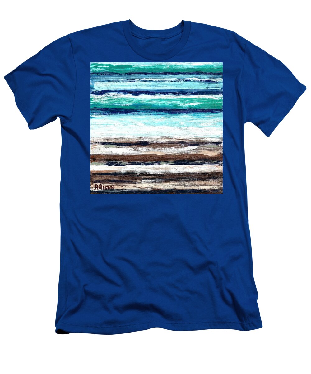 #water #ocean #abstract #surfandturf #sea #sand #waves T-Shirt featuring the painting Surf and Turf by Allison Constantino