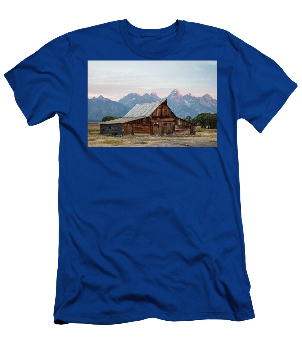 Mormon Row T-Shirt featuring the photograph T.A. Moulton Barn Grand Tetons Sunrise by John McGraw