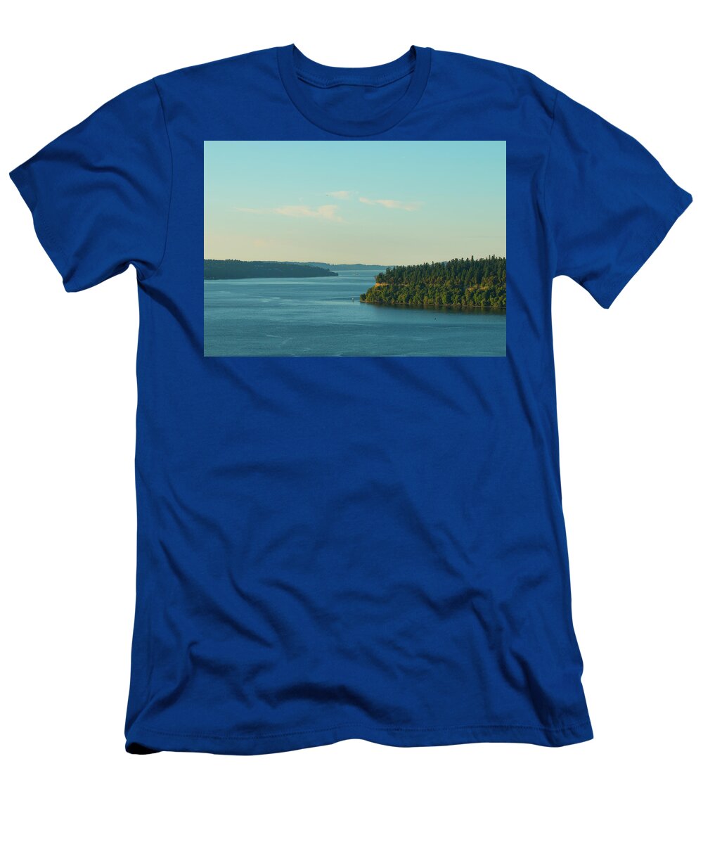  T-Shirt featuring the photograph Tacoma Narrows and Commencement Bay II by E Faithe Lester