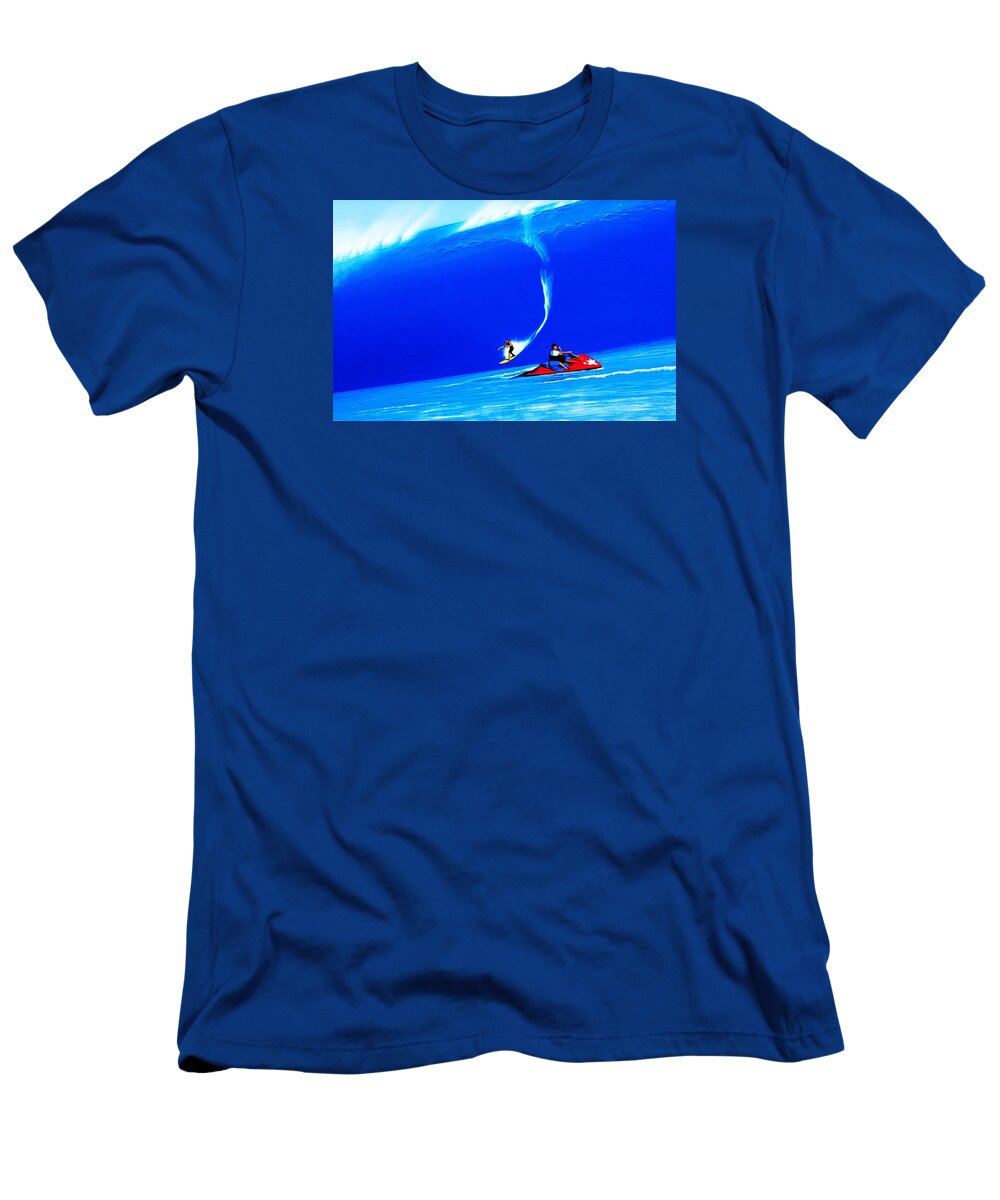 Surfing T-Shirt featuring the painting Teahupoo Tahiti 2010 by John Kaelin