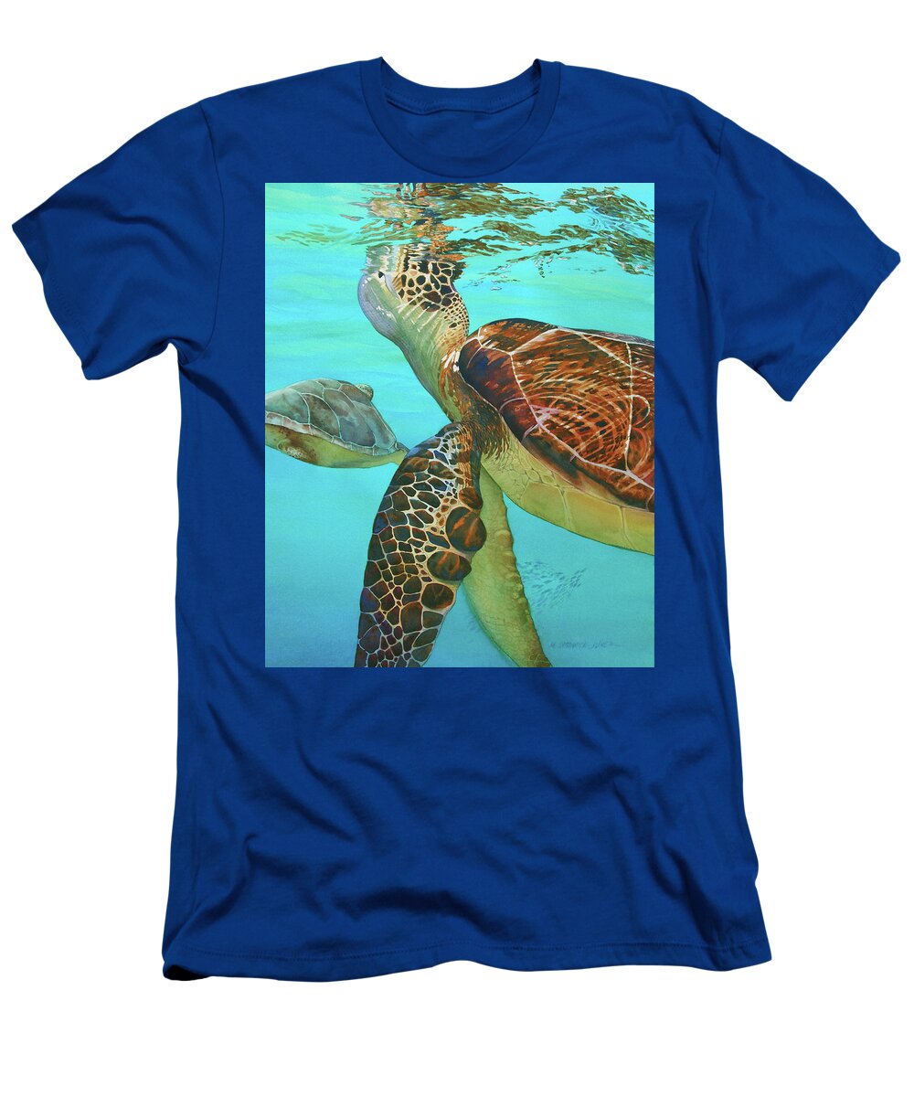 Sea Turtles T-Shirt featuring the painting Taking a Breather by Marguerite Chadwick-Juner