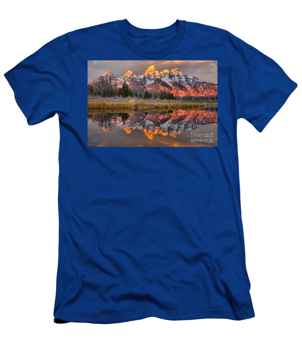 Teton T-Shirt featuring the photograph Teton Mountains Sunrise Rainbow by Adam Jewell