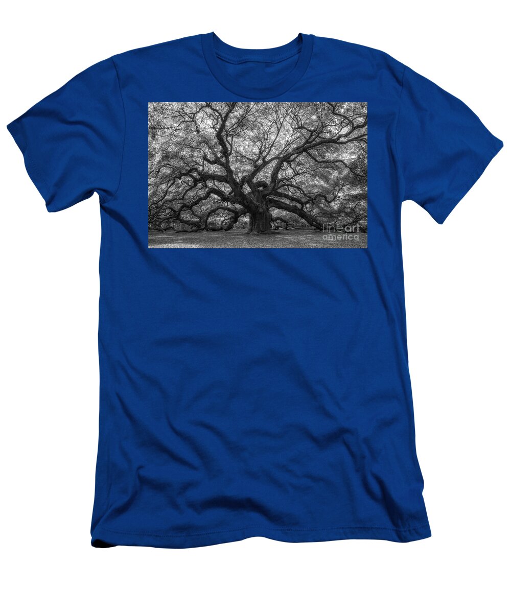 Angel Oak Tree T-Shirt featuring the photograph The Angel Oak Tree BW by Michael Ver Sprill