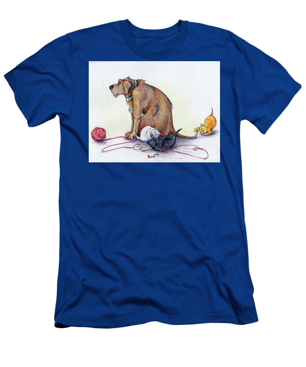 Dog T-Shirt featuring the drawing The baby-sitter by K M Pawelec