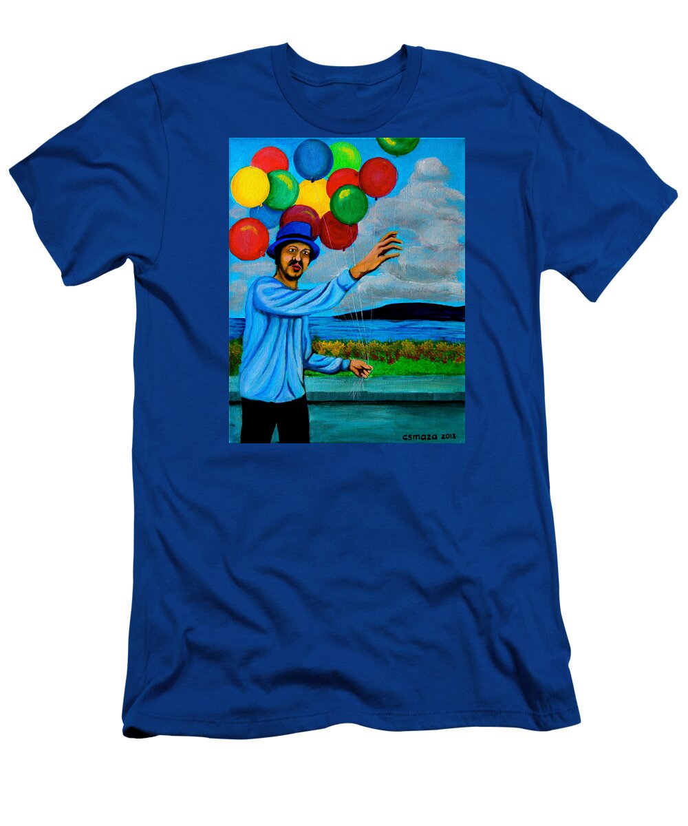 Balloon T-Shirt featuring the painting The Balloon Vendor by Cyril Maza