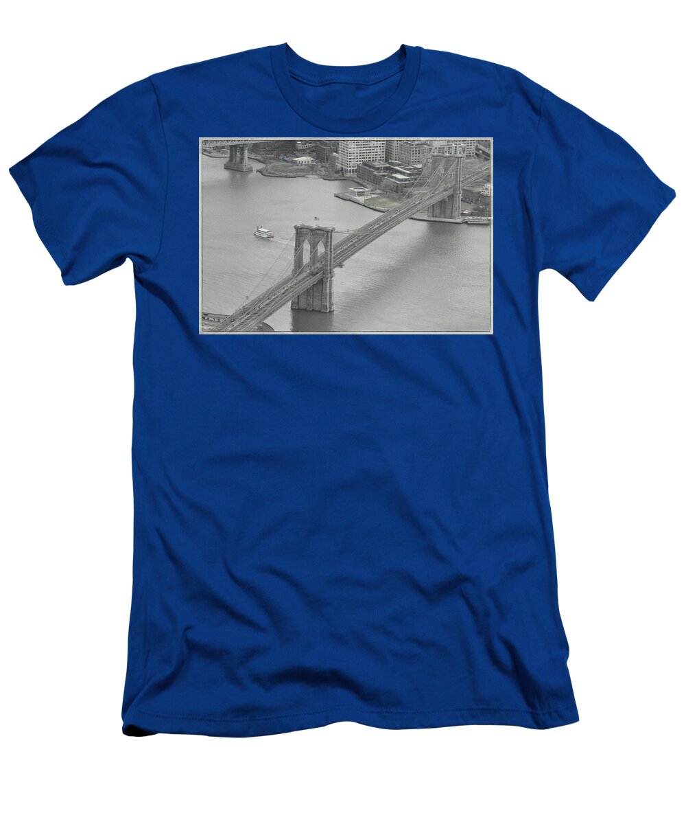Brooklyn Bridge T-Shirt featuring the photograph The Brooklyn Bridge From Above by Dyle Warren