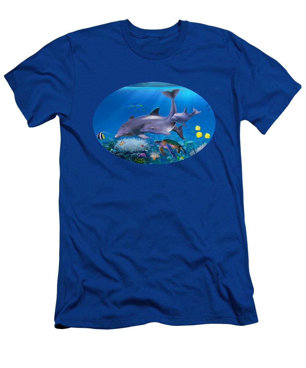 Dolphin Family T-Shirt featuring the digital art The Dolphin Family by Glenn Holbrook