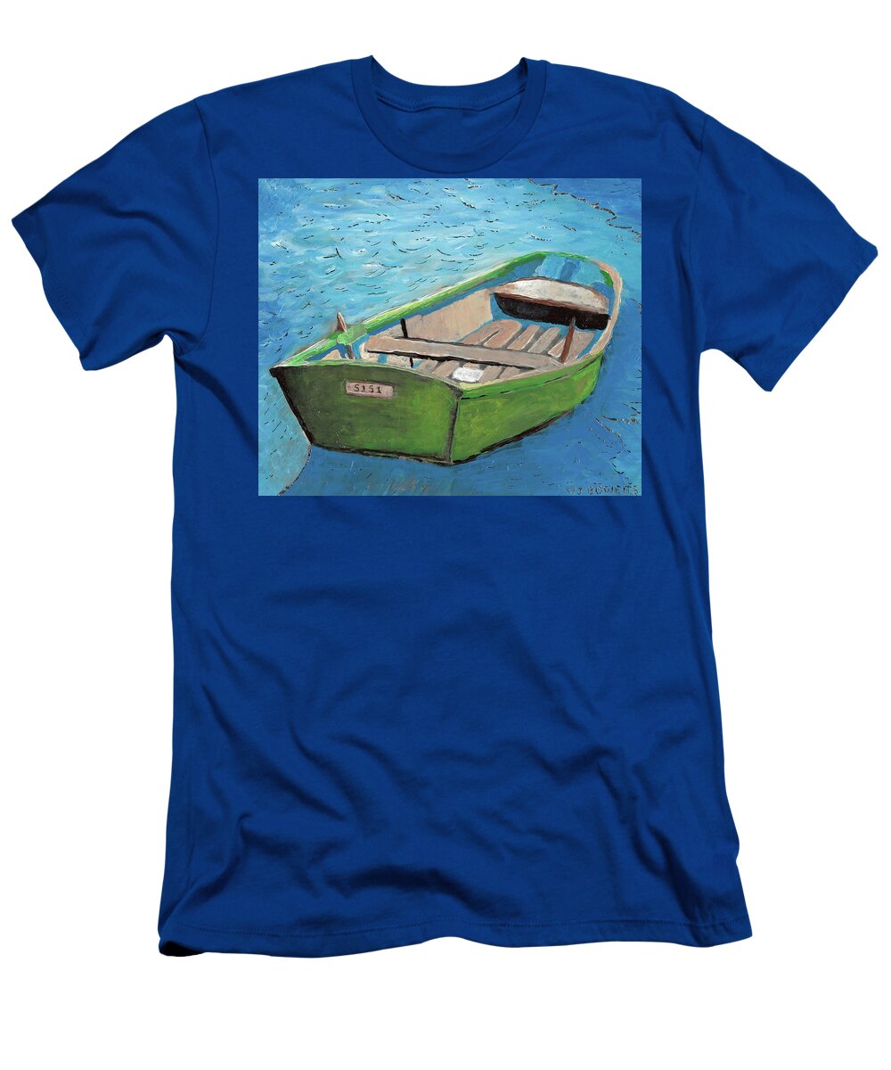 Rowboat T-Shirt featuring the painting The Green Rowboat by William Bowers