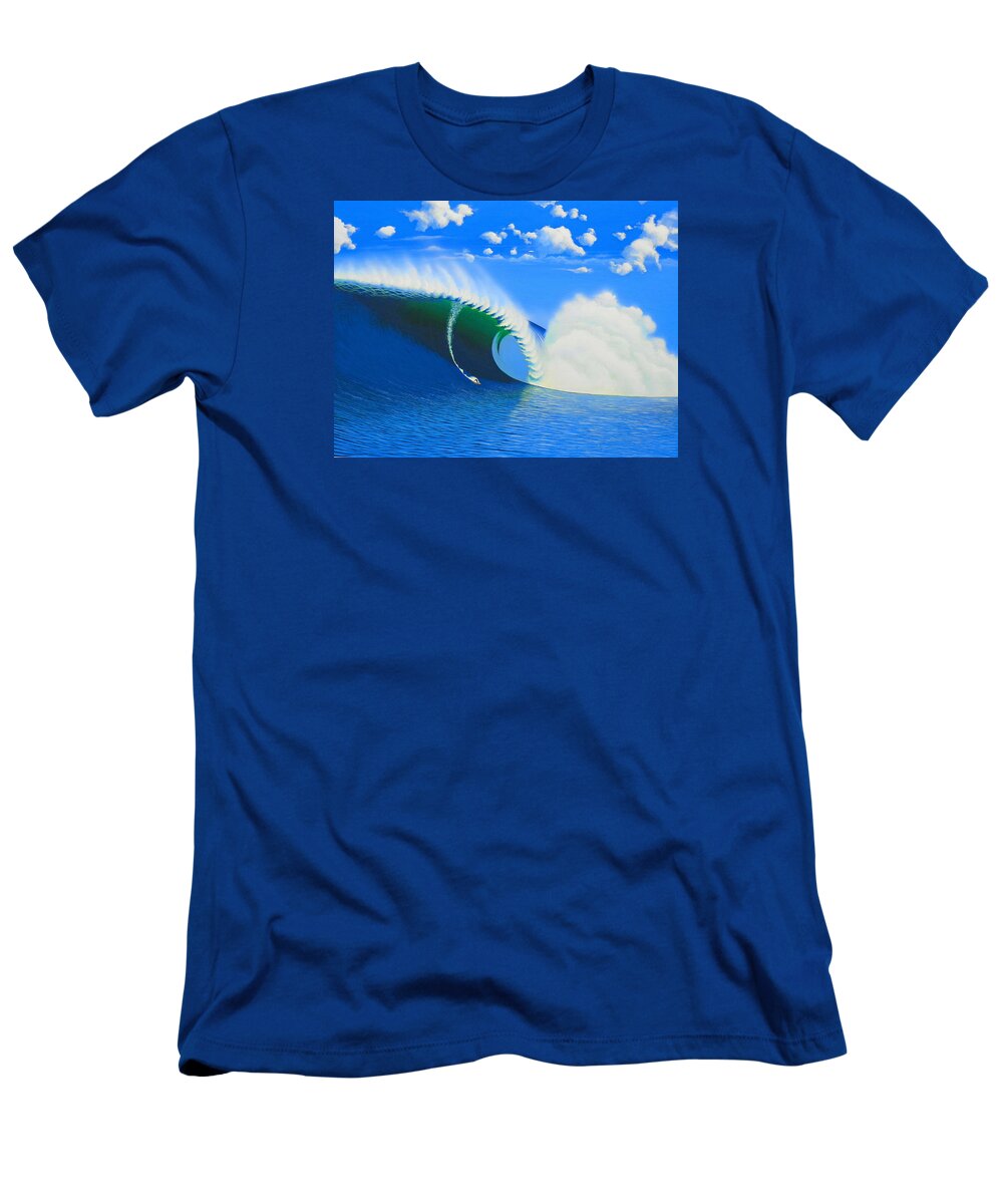 Surfing T-Shirt featuring the painting Cortes 100-Foot Barrel by John Kaelin