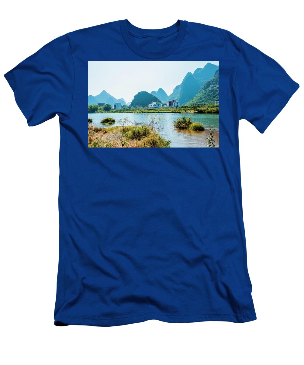 Nature T-Shirt featuring the photograph The karst mountains and river scenery by Carl Ning