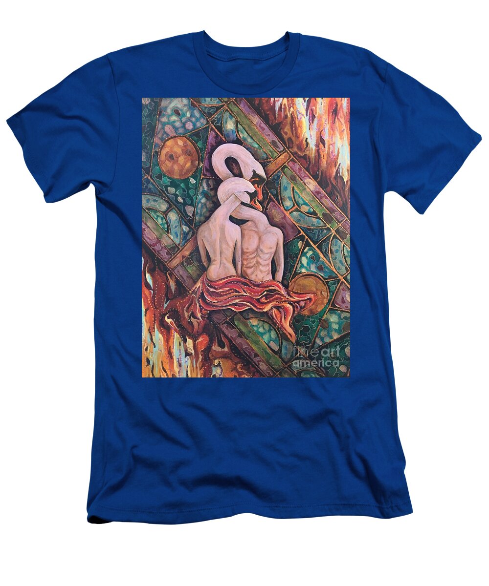 Swans T-Shirt featuring the painting The Lovers by Linda Markwardt