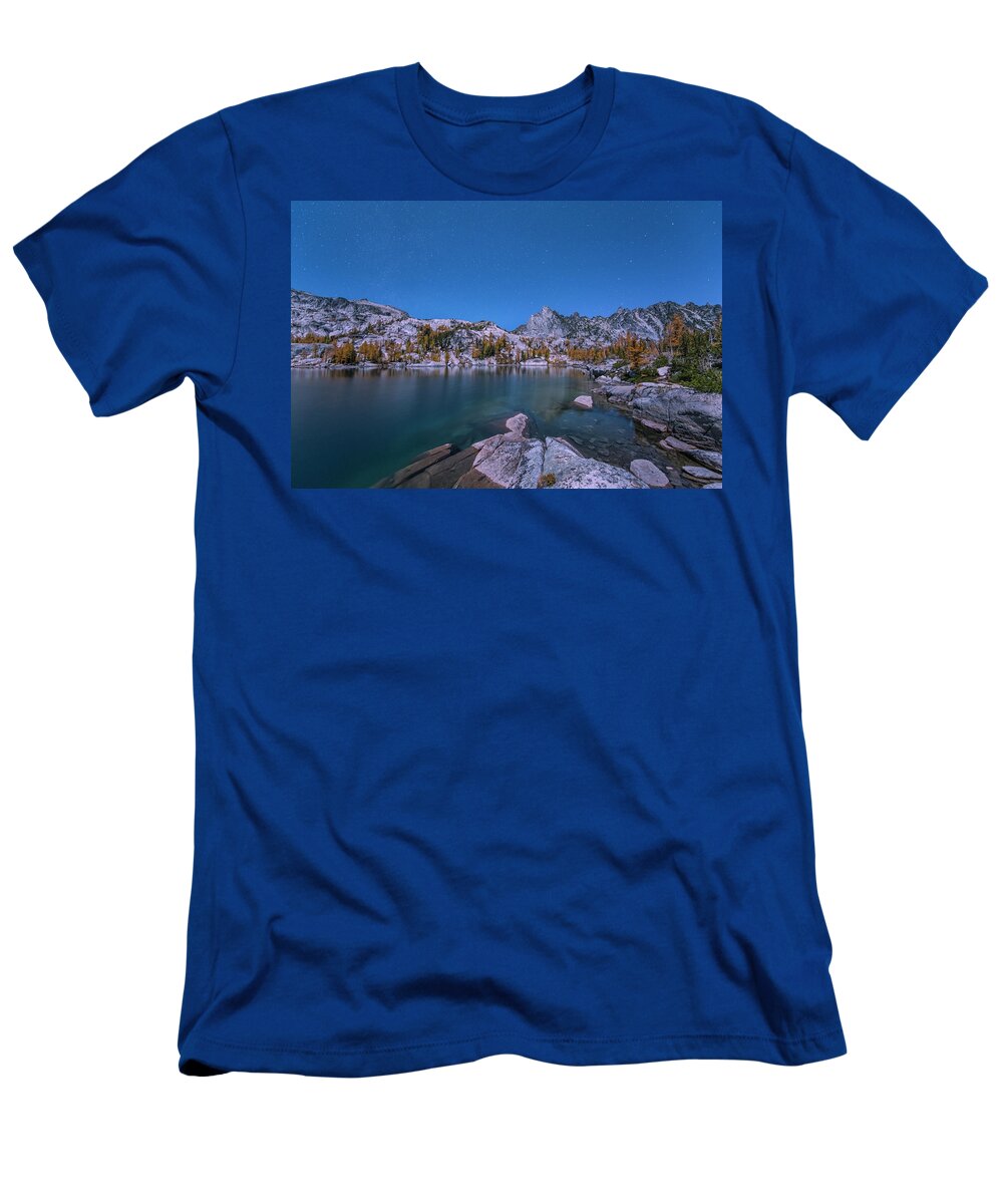 Enchantments T-Shirt featuring the digital art The Night in Leprechaun Lake by Michael Lee