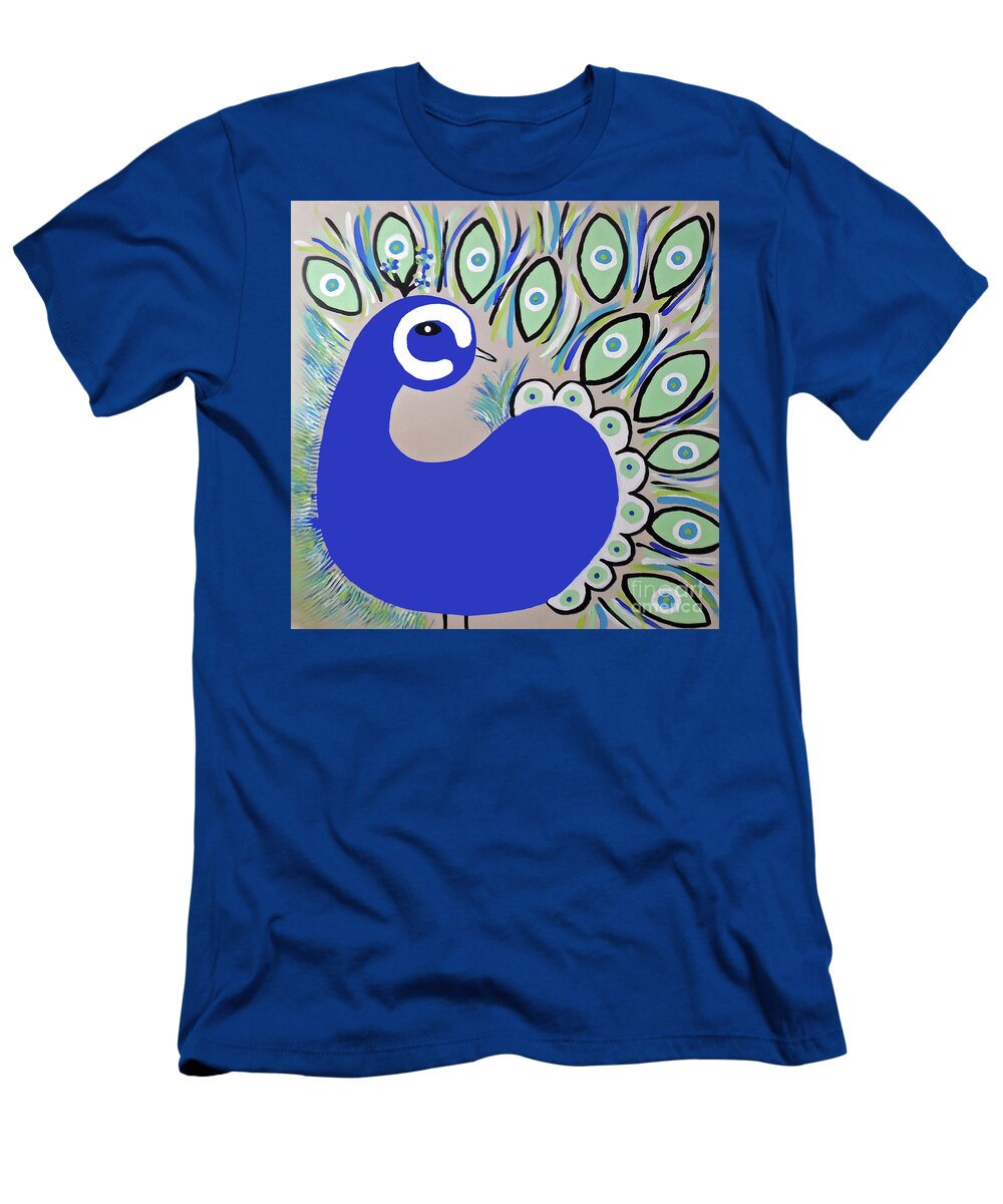 Peacock T-Shirt featuring the painting The Playful Peacock by Jilian Cramb - AMothersFineArt
