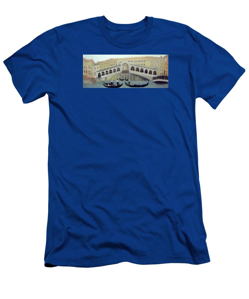 Venice T-Shirt featuring the painting The Rialto Bridge, Venice, with gondolas by Peter Gartner