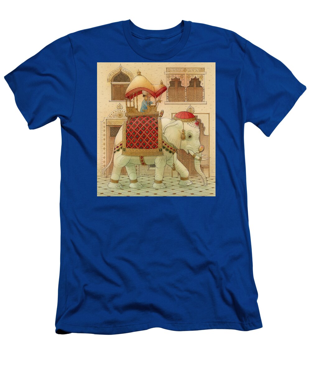 Elephant White Good Luck India King Succes Thai T-Shirt featuring the painting The White Elephant 01 by Kestutis Kasparavicius