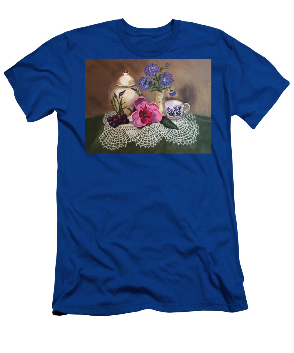  Tea Cup T-Shirt featuring the painting Thinking of Tea by Sharon Schultz