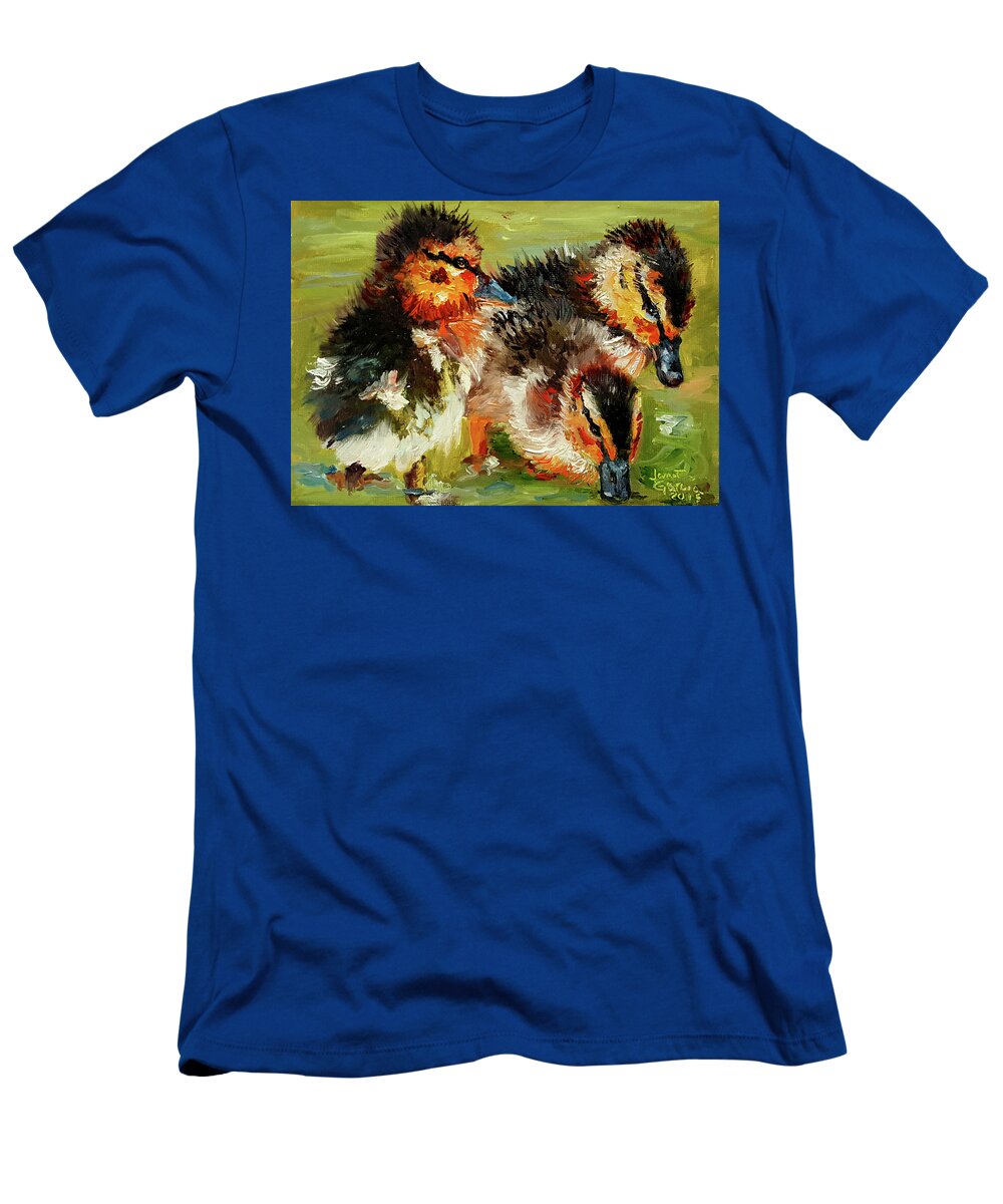 Animals T-Shirt featuring the painting Three Little Ducks by Janet Garcia