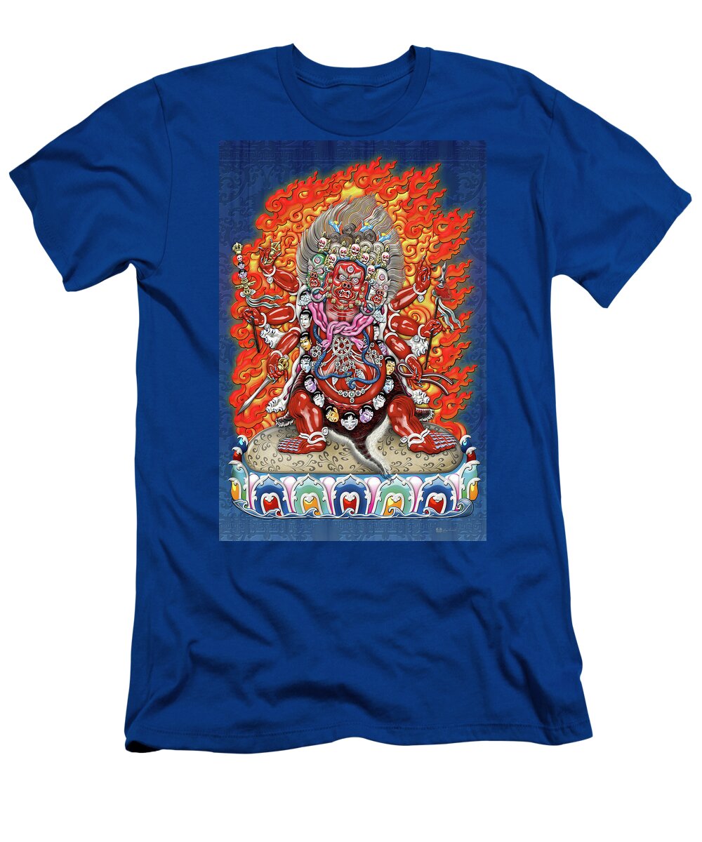 'treasures Of Tibet' Collection By Serge Averbukh T-Shirt featuring the digital art Tibetan Thangka - Wrathful Deity Hayagriva by Serge Averbukh