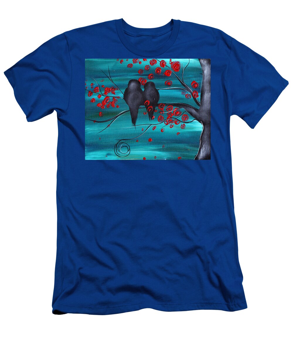 Love Birds T-Shirt featuring the painting Together as one by Abril Andrade