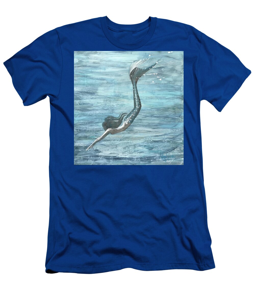 Mermaid T-Shirt featuring the painting Tranquility by Maggii Sarfaty