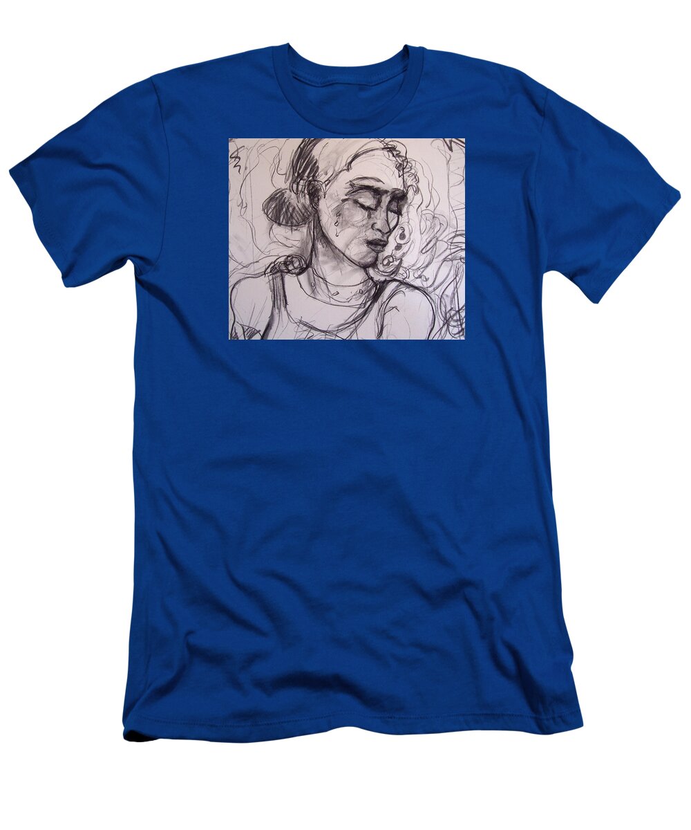 Portrait T-Shirt featuring the drawing tre by Mykul Anjelo
