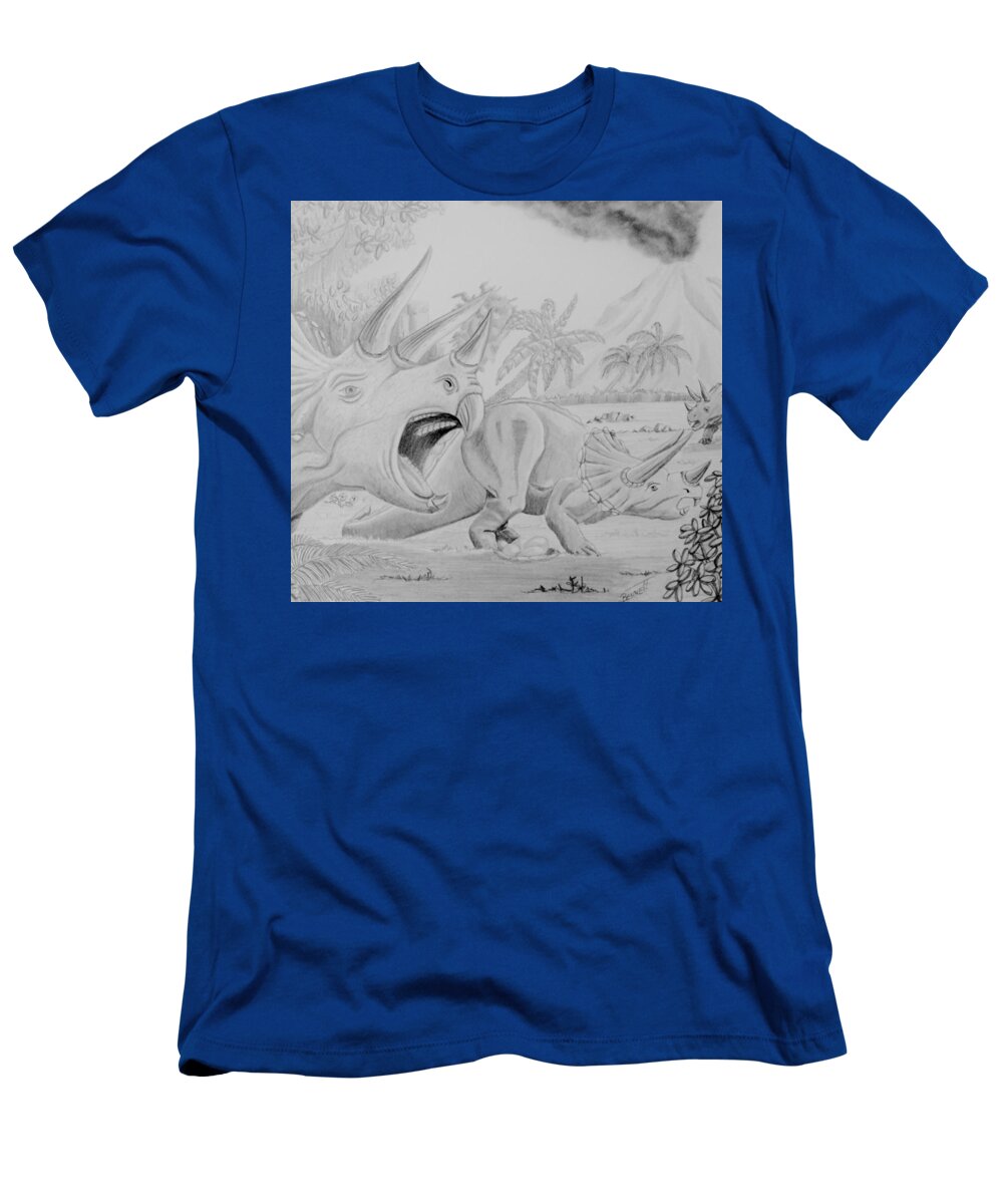 Cretaceous T-Shirt featuring the drawing Triceratops by Rick Bennett