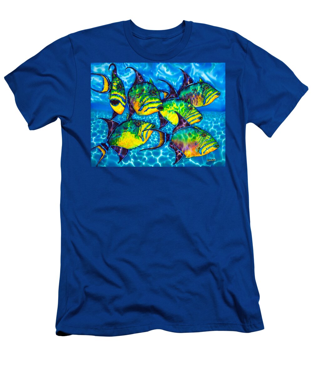 Diving T-Shirt featuring the painting Trigger Fish - Caribbean Sea by Daniel Jean-Baptiste
