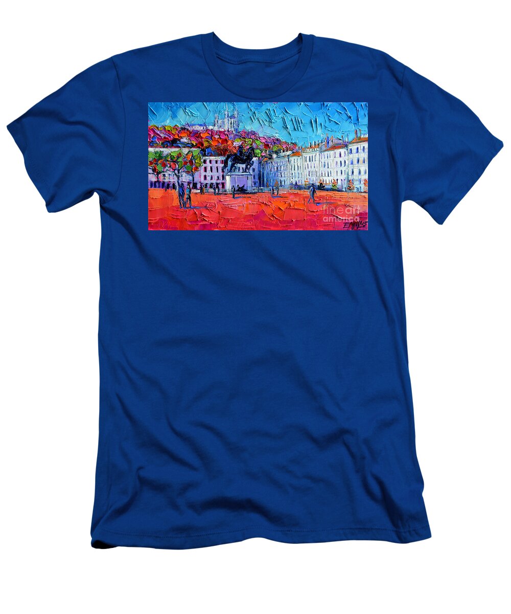 Urban Impression T-Shirt featuring the painting Urban Impression - Bellecour Square In Lyon France by Mona Edulesco