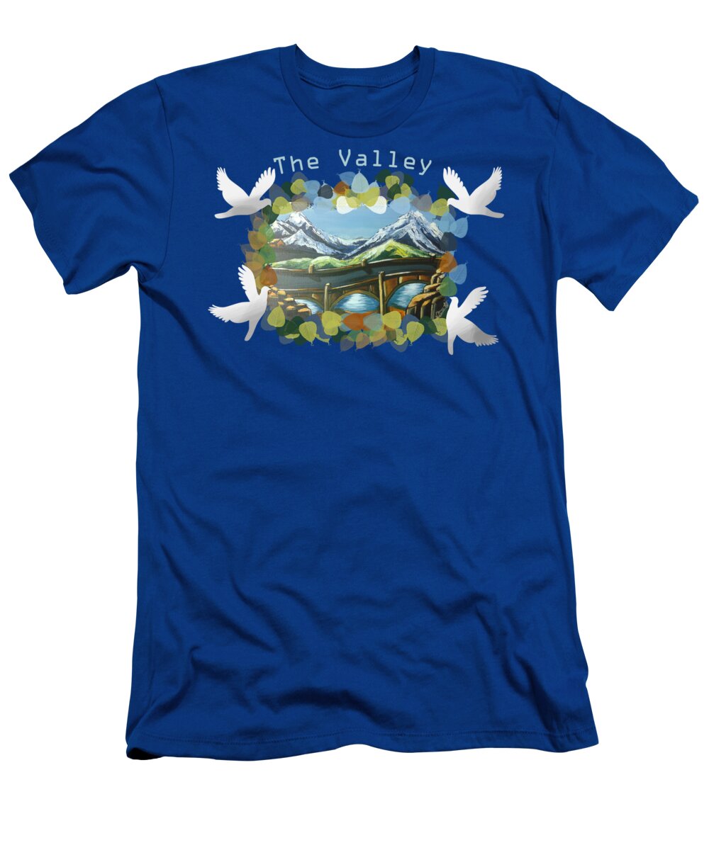 Landscape T-Shirt featuring the painting Valley_Day_light by Pixel Artist