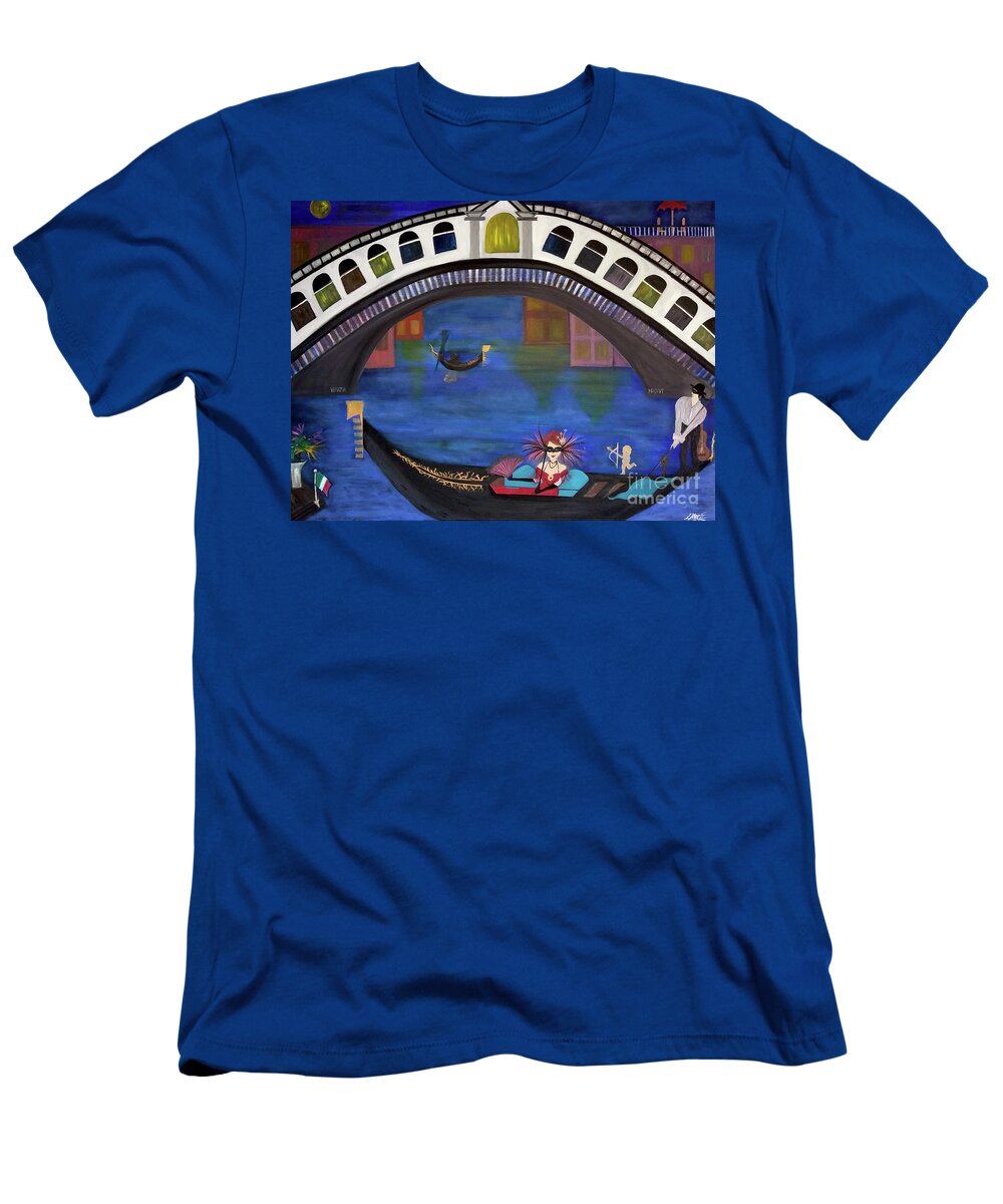 Gondola T-Shirt featuring the painting Venice Gondola By Night by Artist Linda Marie