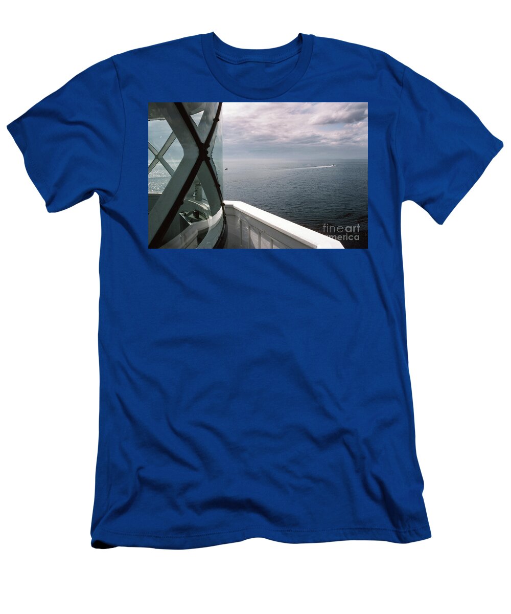 Fourth Order T-Shirt featuring the photograph View from the tower of the Lime Kiln Lighthouse of the West side 1983 by Monterey County Historical Society