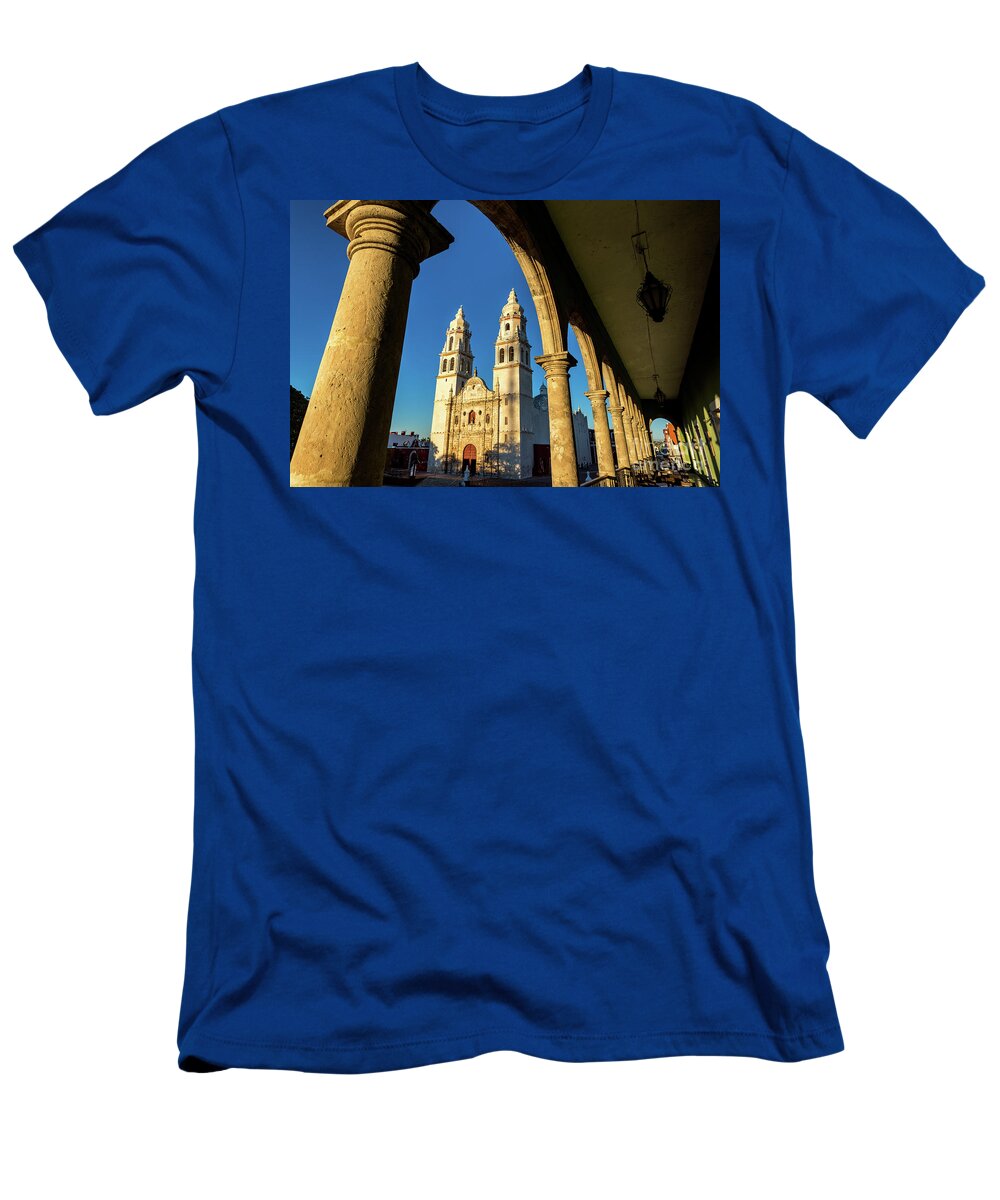 Campeche T-Shirt featuring the photograph View of Cathedral and Arches by Jess Kraft