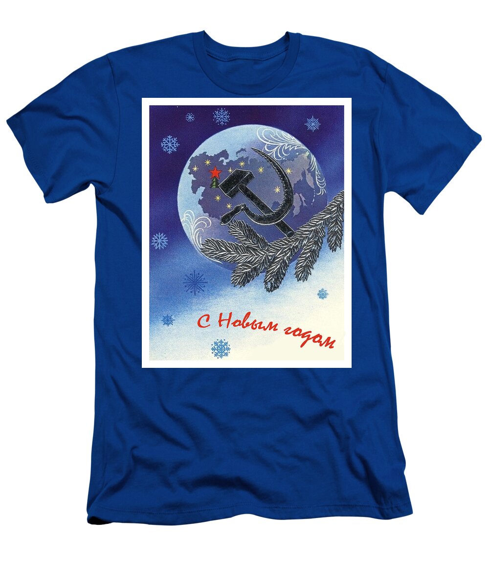Communist T-Shirt featuring the painting Vintage communist New Year postcard by Long Shot
