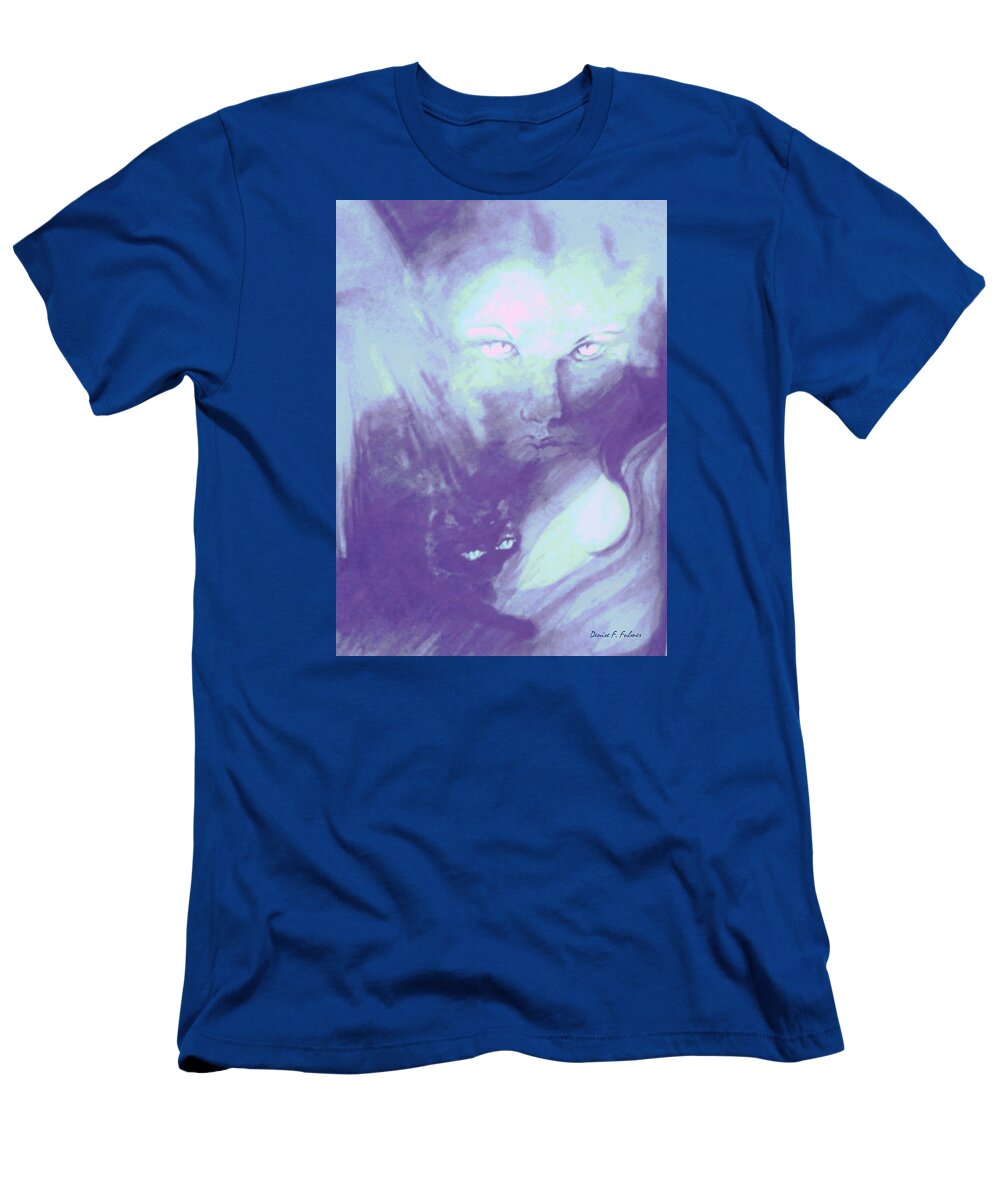 Female Face T-Shirt featuring the painting Visions Of The Night by Denise F Fulmer