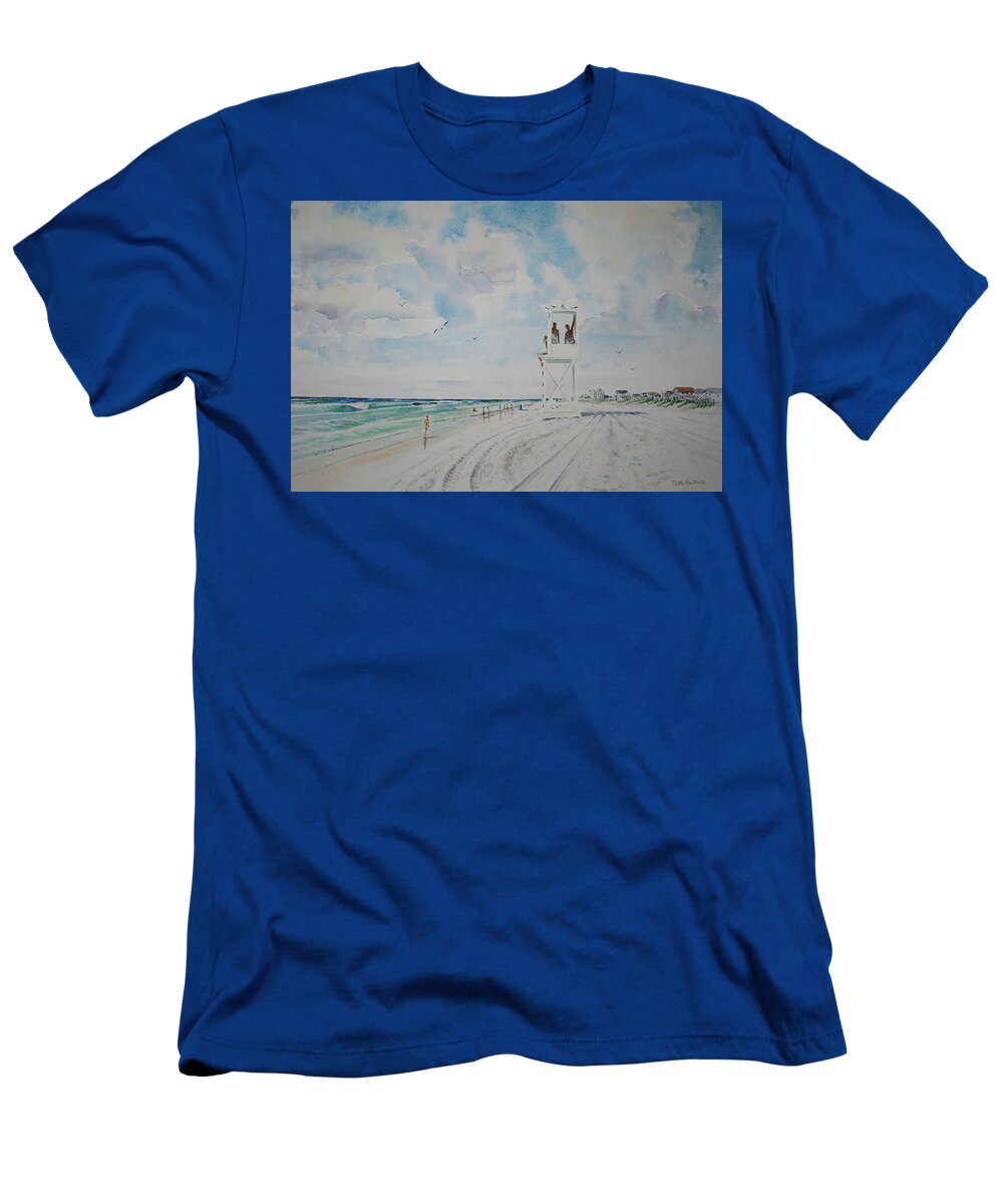 Ocean T-Shirt featuring the painting Waiting for the Lifeguard by Tom Harris